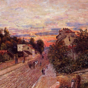 "Camille Pissarro's 'Rural Sunset Stroll' - Hand-Painted Impressionist Oil Painting Reproduction"