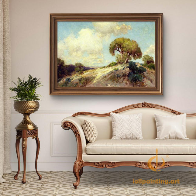 "Julian Onderdonk's 'Serene Hillside Oak' Oil Painting Reproduction - Tranquil Countryside Landscape"