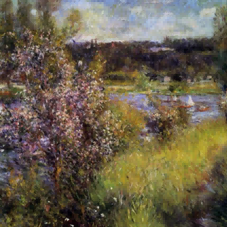 "Claude Monet's 'Lakeside Blossoms' - Hand-Painted Impressionist Oil Painting Reproduction"