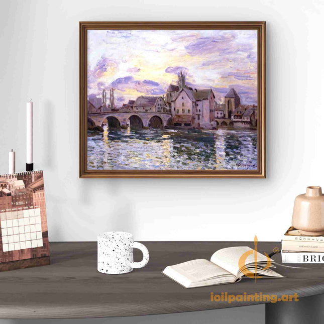 "Claude Monet's 'Twilight at the Stone Bridge' - Hand-Painted Impressionist Oil Painting Reproduction"