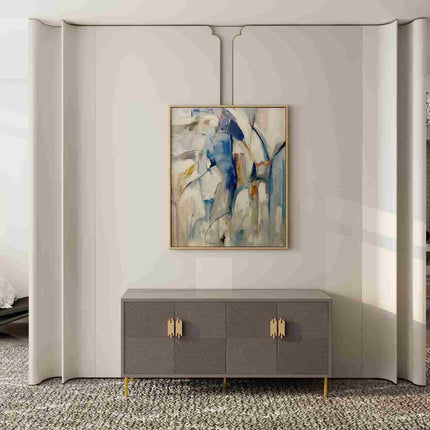 "Cool-Toned Abstract Oil Painting - Serene Blue & Silver Contemporary Art - Handmade Modern Wall Decor"