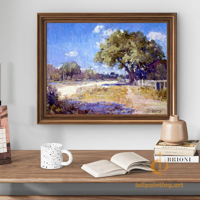 "Julian Onderdonk's 'Country Lane in Summer' Oil Painting Reproduction - Serene Landscape with Majestic Tree"