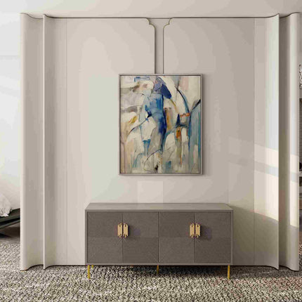 "Cool-Toned Abstract Oil Painting - Serene Blue & Silver Contemporary Art - Handmade Modern Wall Decor"