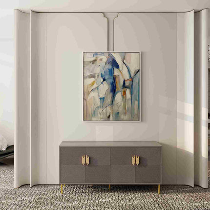 "Cool-Toned Abstract Oil Painting - Serene Blue & Silver Contemporary Art - Handmade Modern Wall Decor"
