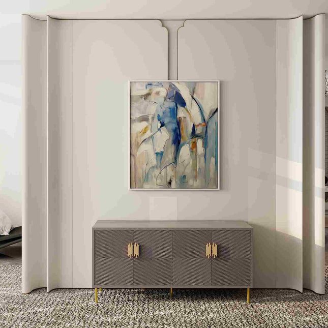 "Cool-Toned Abstract Oil Painting - Serene Blue & Silver Contemporary Art - Handmade Modern Wall Decor"