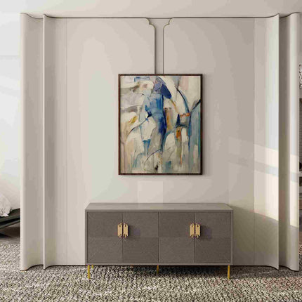 "Cool-Toned Abstract Oil Painting - Serene Blue & Silver Contemporary Art - Handmade Modern Wall Decor"