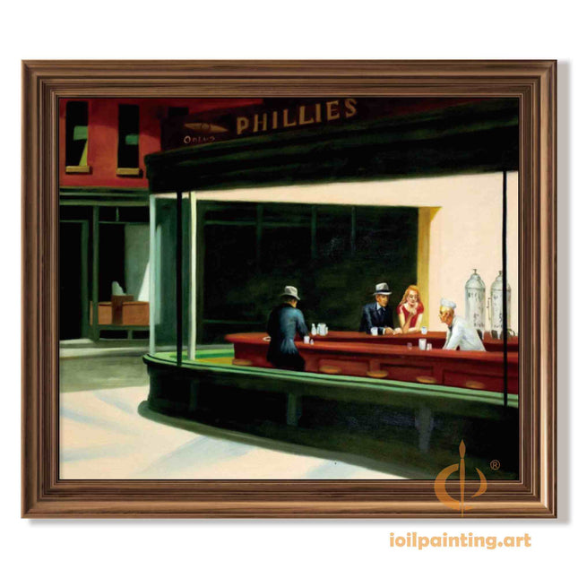"Edward Hopper's 'Nighthawks' - Premium Hand-Painted Oil Reproduction on Canvas"