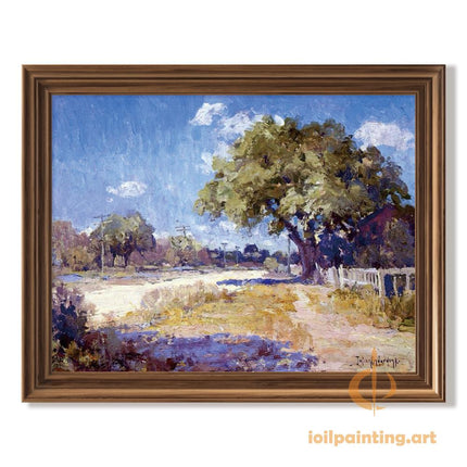 "Julian Onderdonk's 'Country Lane in Summer' Oil Painting Reproduction - Serene Landscape with Majestic Tree"