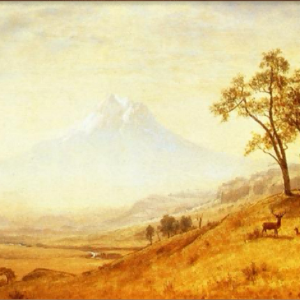 "Albert Bierstadt's 'Mountain Serenity with Deer' - Hand-Painted Landscape Oil Painting Reproduction"