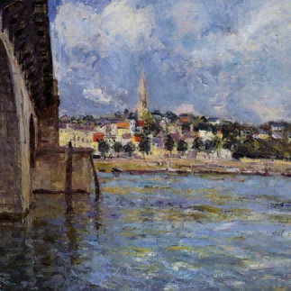 "Claude Monet's 'Waterfront Village at Dusk' - Hand-Painted Impressionist Oil Painting Reproduction"