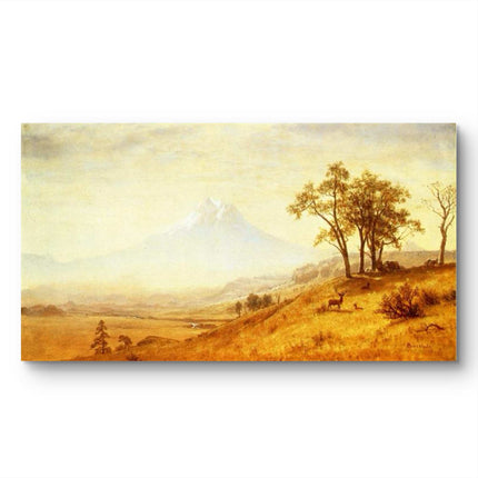 "Albert Bierstadt's 'Mountain Serenity with Deer' - Hand-Painted Landscape Oil Painting Reproduction"