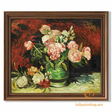 "Vincent van Gogh Inspired 'Floral Bouquet in Green Vase' - Premium Hand-Painted Oil Reproduction on Canvas"