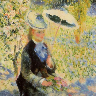 "Pierre-Auguste Renoir's 'Lady with Parasol in Blooming Garden' - Hand-Painted Impressionist Oil Painting Reproduction"
