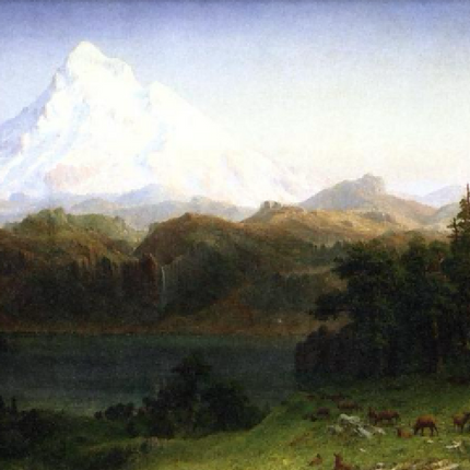 "Albert Bierstadt's 'Alpine Majesty' - Hand-Painted Mountain Landscape Oil Painting Reproduction"