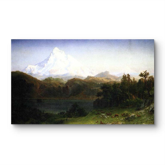 "Albert Bierstadt's 'Alpine Majesty' - Hand-Painted Mountain Landscape Oil Painting Reproduction"