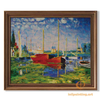 "Claude Monet's 'Red Sailboat at Sunset' - Premium Hand-Painted Oil Reproduction on Canvas"