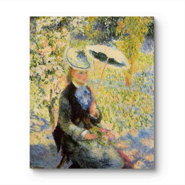 "Pierre-Auguste Renoir's 'Lady with Parasol in Blooming Garden' - Hand-Painted Impressionist Oil Painting Reproduction"