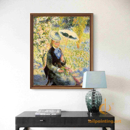 "Pierre-Auguste Renoir's 'Lady with Parasol in Blooming Garden' - Hand-Painted Impressionist Oil Painting Reproduction"