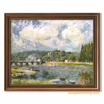 "Alfred Sisley's 'Bridge at Mantes' - Hand-Painted Impressionist Oil Painting Reproduction"