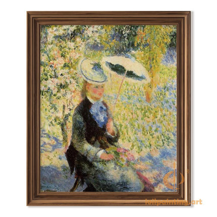 "Pierre-Auguste Renoir's 'Lady with Parasol in Blooming Garden' - Hand-Painted Impressionist Oil Painting Reproduction"