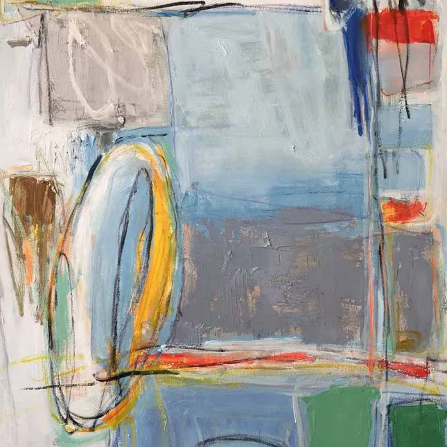 "Contemporary Abstract Oil Painting - Blue & Gold Modern Artwork - Handmade Canvas Wall Decor for Living Room & Office"