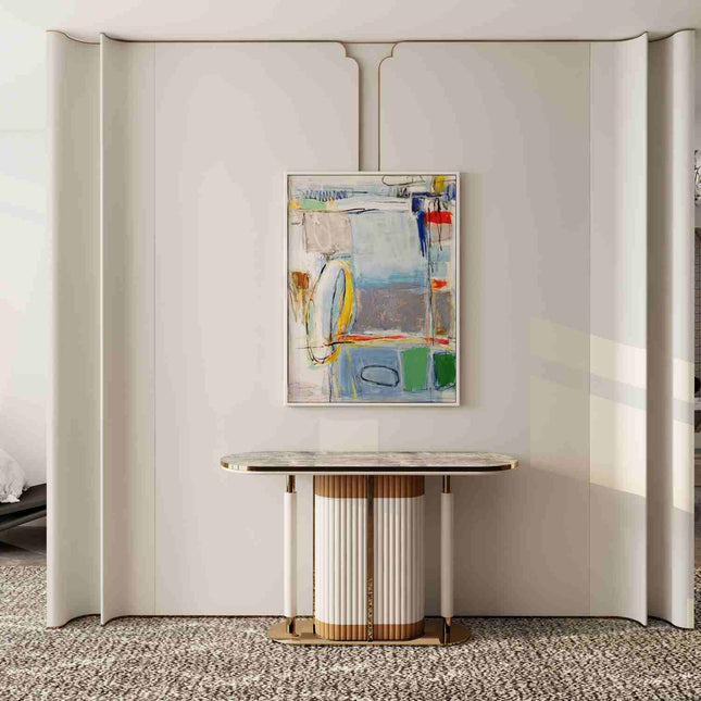 "Contemporary Abstract Oil Painting - Blue & Gold Modern Artwork - Handmade Canvas Wall Decor for Living Room & Office"