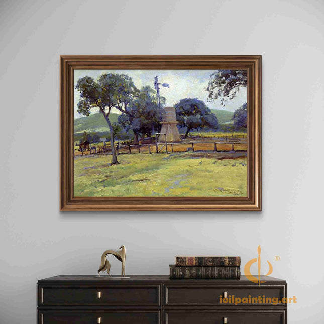 "Julian Onderdonk's 'Dutch Countryside Windmill' Oil Painting Reproduction - Classic Pastoral Landscape"
