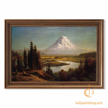 "Albert Bierstadt's 'Alpine Majesty' - Hand-Painted Landscape Oil Painting Reproduction"