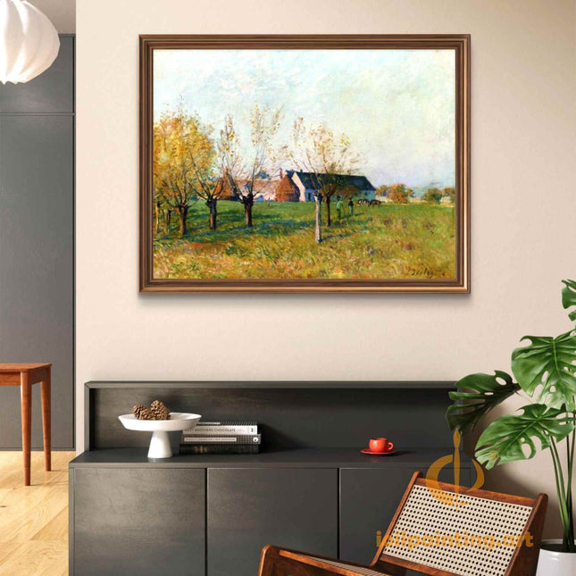 "Camille Pissarro's 'Rustic Countryside Harmony' - Hand-Painted Impressionist Oil Painting Reproduction"