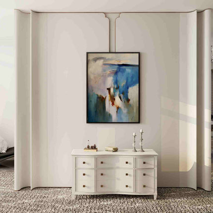 "Oceanic Serenity - Handmade Abstract Oil Painting - Blue & White Seascape Wall Art for Modern Home & Office Decor"