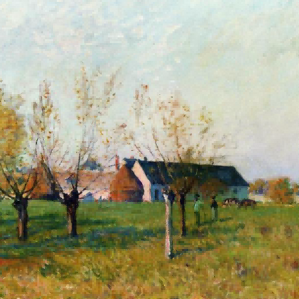 "Camille Pissarro's 'Rustic Countryside Harmony' - Hand-Painted Impressionist Oil Painting Reproduction"