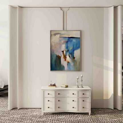 "Oceanic Serenity - Handmade Abstract Oil Painting - Blue & White Seascape Wall Art for Modern Home & Office Decor"