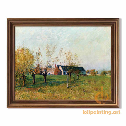 "Camille Pissarro's 'Rustic Countryside Harmony' - Hand-Painted Impressionist Oil Painting Reproduction"