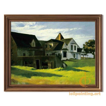 "Edward Hopper's 'Tranquil Country Houses in Sunlight' - Hand-Painted Oil Painting Reproduction"