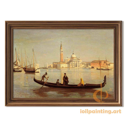 "Camille Corot's 'Venetian Gondola at Sunset' - Hand-Painted Oil Painting Reproduction"