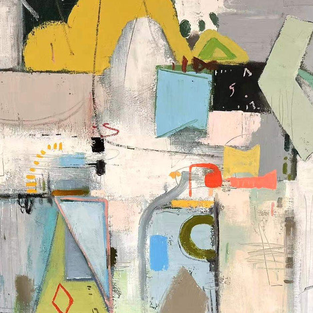 "Vibrant Geometric Abstraction - Premium Hand-Painted Oil Reproduction on Canvas"