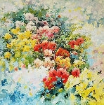 "Bold Floral Abstract Oil Painting - Vibrant Red & Yellow Bouquet - Modern Home Wall Art Decor"