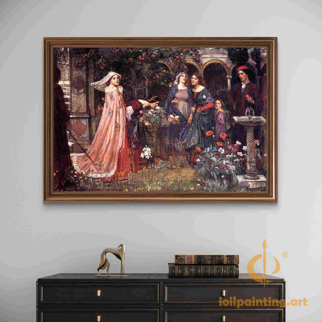 "John William Waterhouse's 'Enchanted Garden Gathering' - Hand-Painted Oil Painting Reproduction"