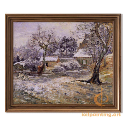 "Camille Pissarro's 'Winter Rural Landscape with Horse' - Hand-Painted Impressionist Oil Painting Reproduction"
