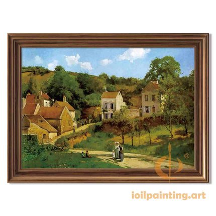 "Camille Pissarro's 'Tranquil Village with Rustic Charm' - Hand-Painted Impressionist Oil Painting Reproduction"