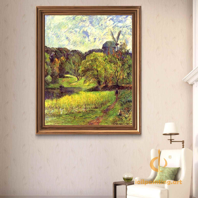 "Camille Pissarro 'Countryside Windmill' - Hand-Painted Impressionist Landscape Reproduction | French Rural Oil Painting"