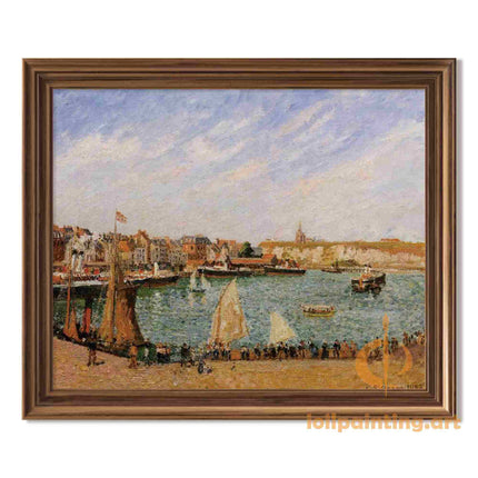 "Camille Pissarro's 'Bustling Harbor Scene' - Hand-Painted Impressionist Oil Painting Reproduction"