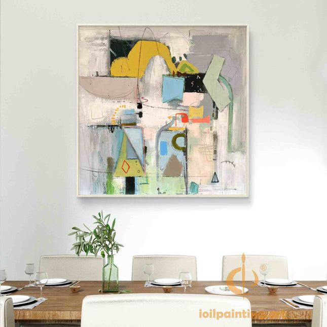 "Vibrant Geometric Abstraction - Premium Hand-Painted Oil Reproduction on Canvas"