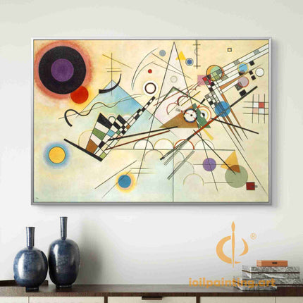 "Kandinsky Inspired Geometric Abstraction - Premium Hand-Painted Oil Reproduction on Canvas"