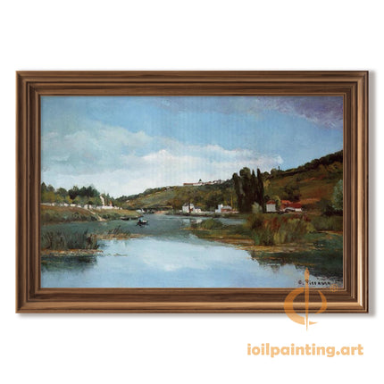 "Camille Pissarro's 'Tranquil River with Boats' - Hand-Painted Oil Painting Reproduction"