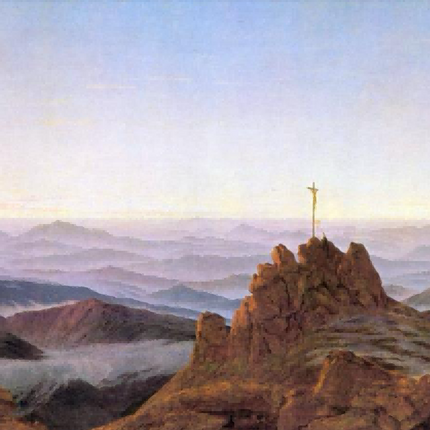 "Caspar David Friedrich's 'Mountain Cross at Sunrise' - Hand-Painted Romantic Oil Painting Reproduction"