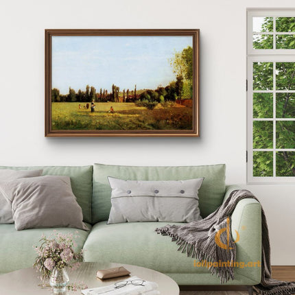 "Camille Pissarro's 'Countryside Harmony' - Hand-Painted Impressionist Oil Painting Reproduction"