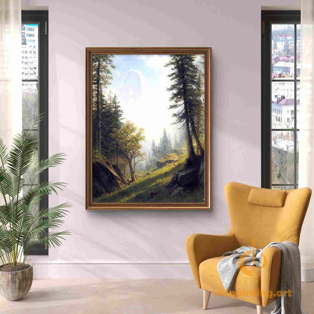 "Albert Bierstadt's 'Enchanted Forest' - Hand-Painted Landscape Oil Painting Reproduction"