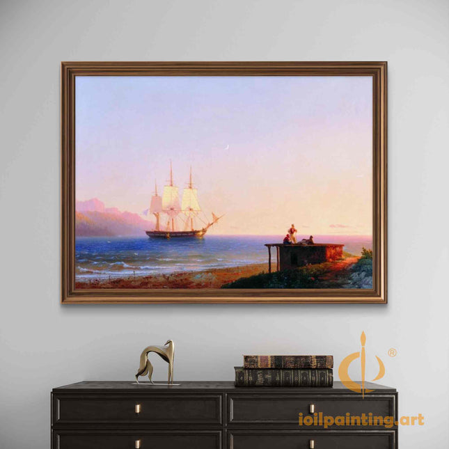 "Ivan Aivazovsky's 'Tranquil Voyage at Sunset' - Hand-Painted Oil Painting Reproduction"