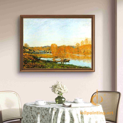 "Claude Monet's 'Autumn River Serenity' - Hand-Painted Impressionist Oil Painting Reproduction"